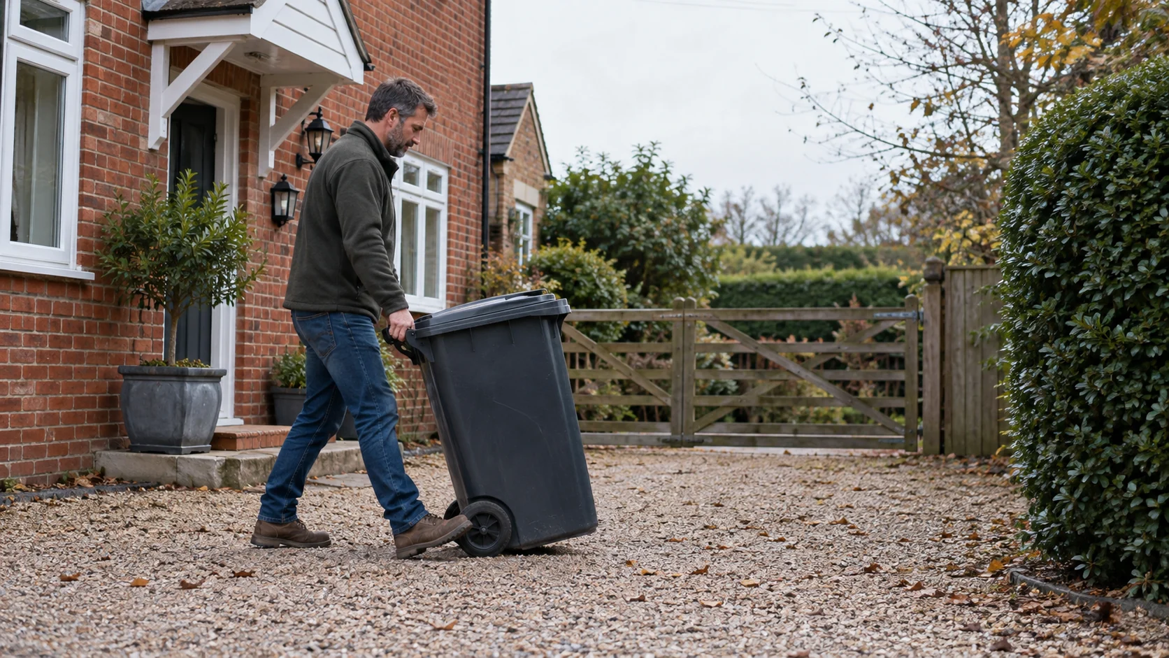 Homeowner clearing driveway access before a site visit
